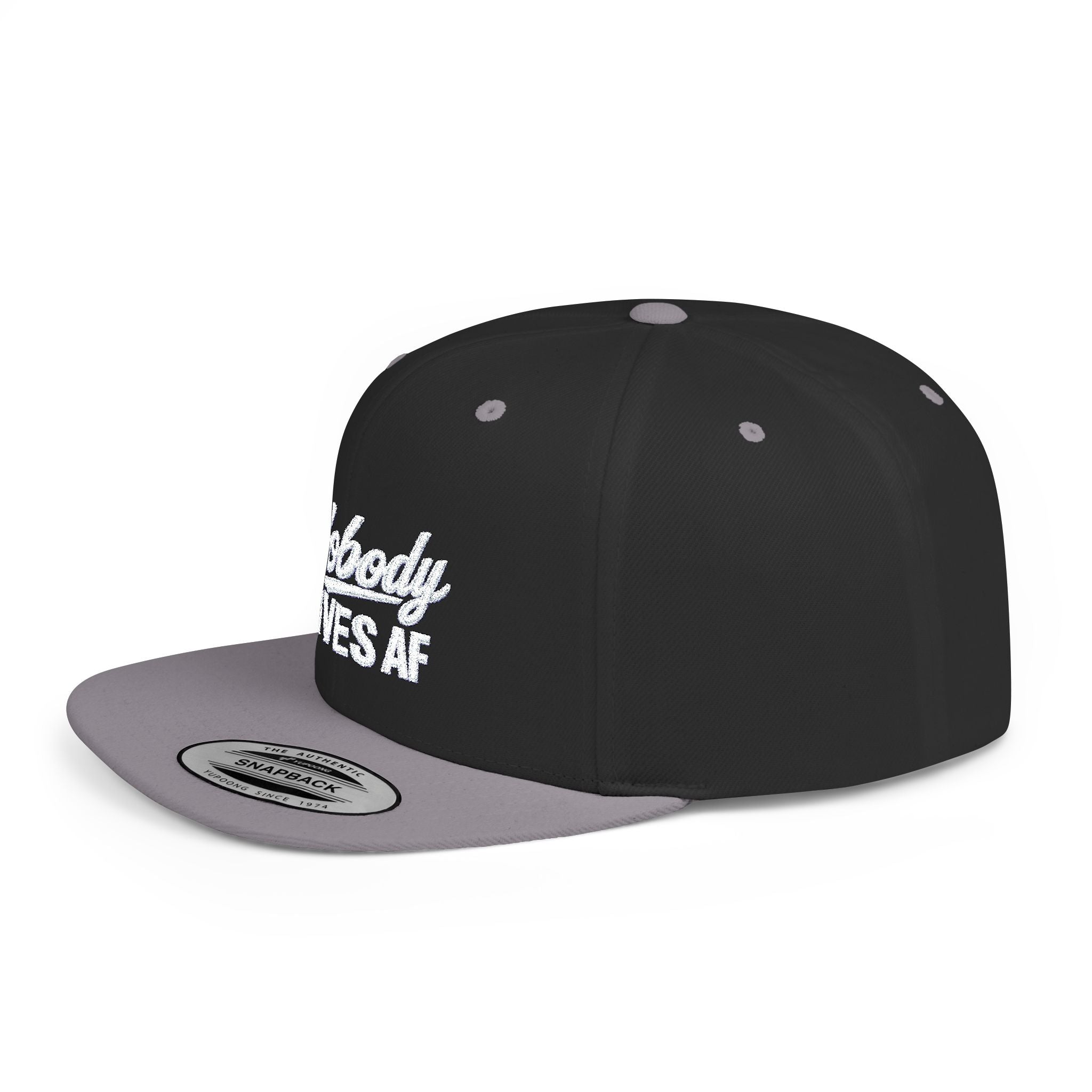 Camo Snapback Hat — "Nobody Gives AF" Embroidered Flat Bill