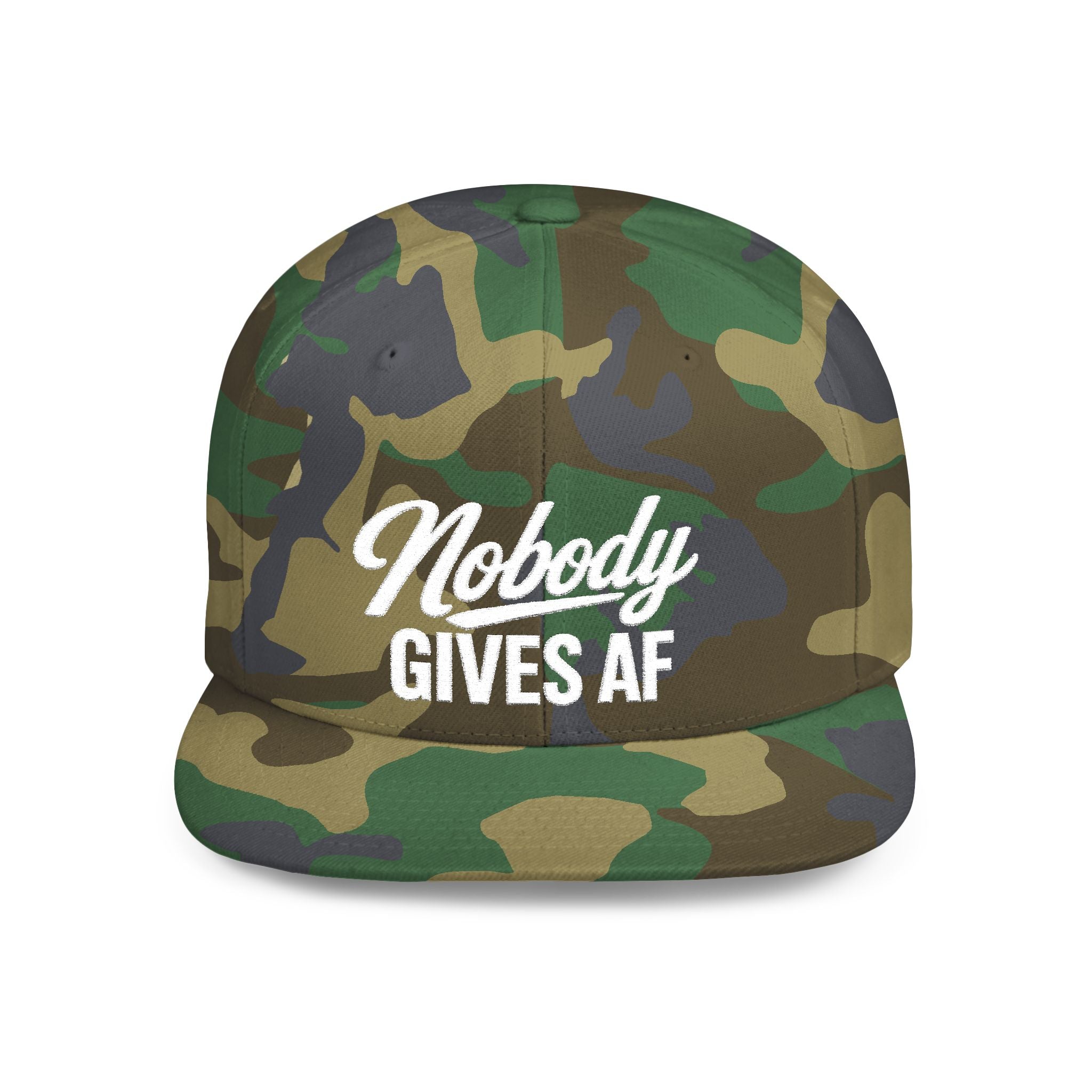 Flat Bill Snapback — 'Nobody Gives AF' Embroidered Statement Hat