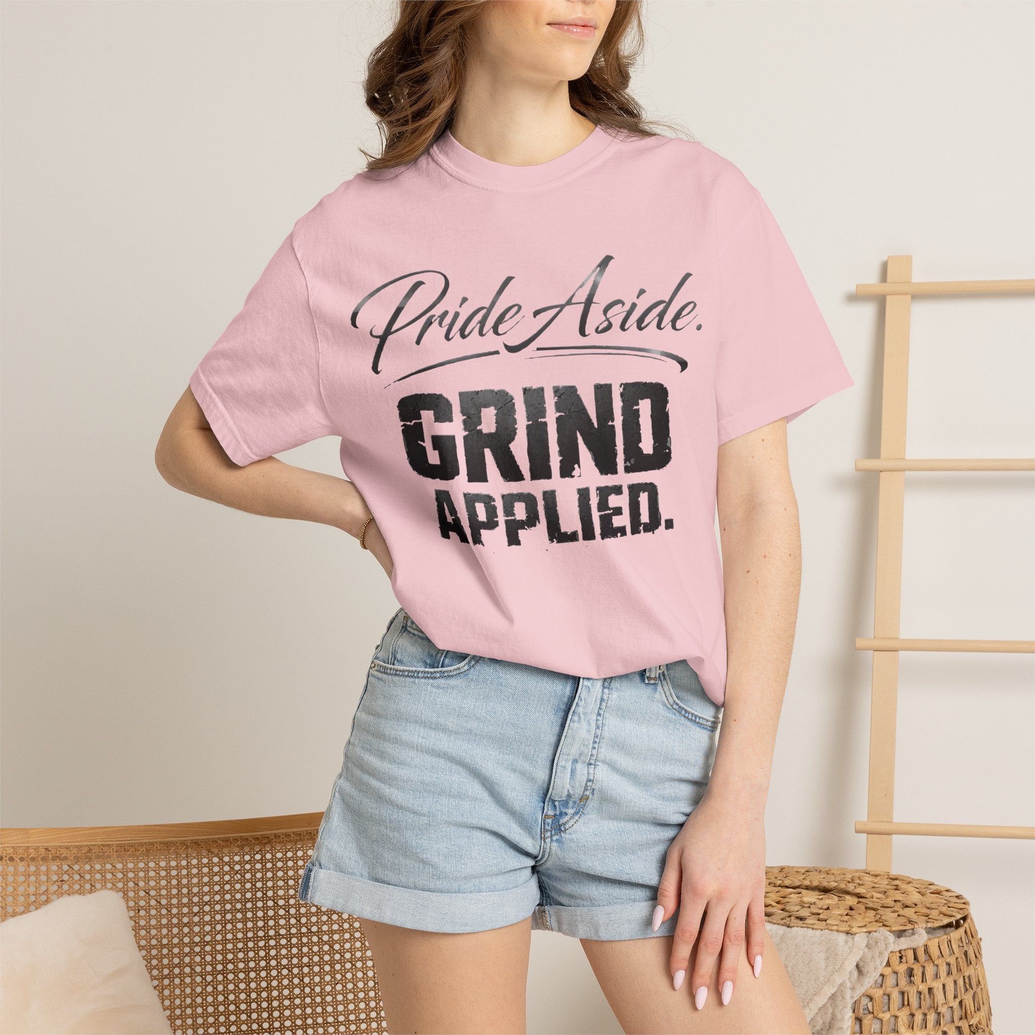 Grind Applied T‑Shirt — "Pride Aside. GRIND APPLIED." Motivational Tee
