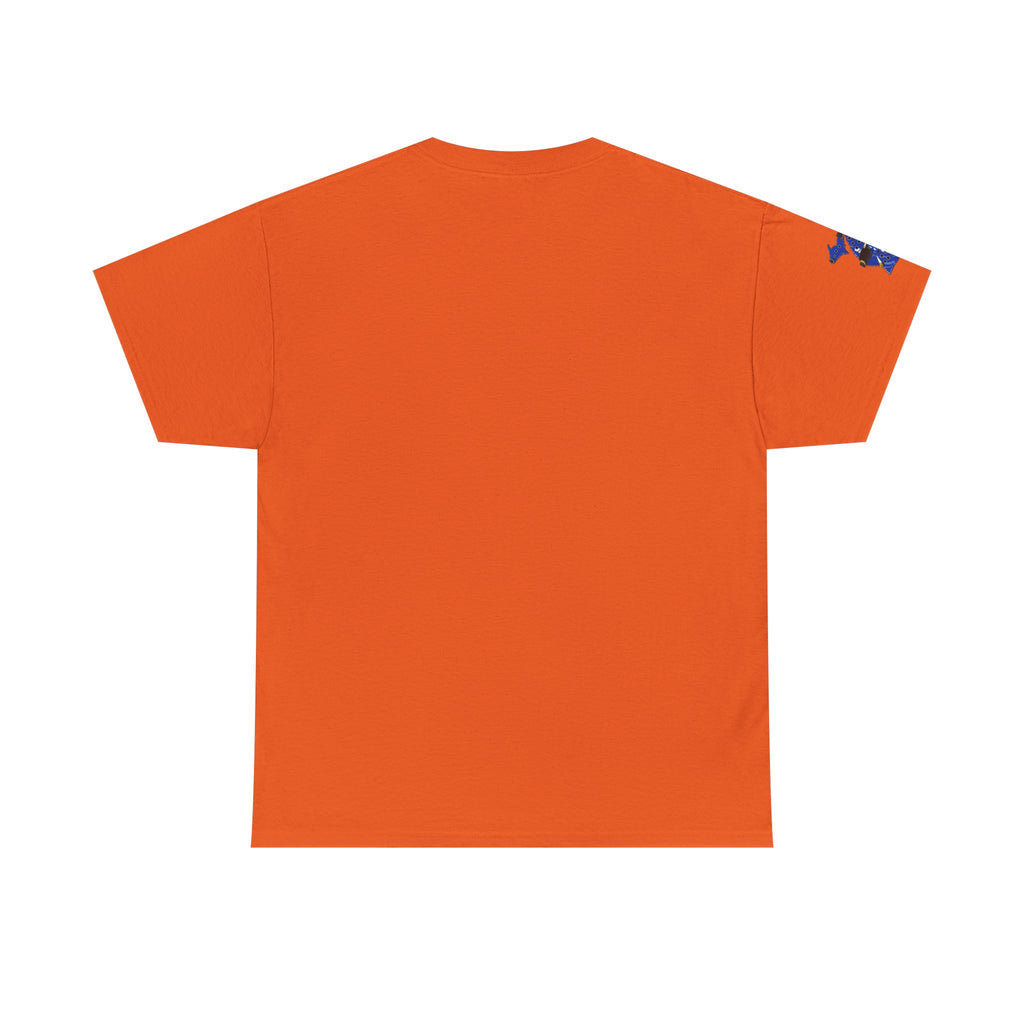 Michigan Crocs Map T-Shirt — Blue State Silhouette with Sunglasses & Croc Holes