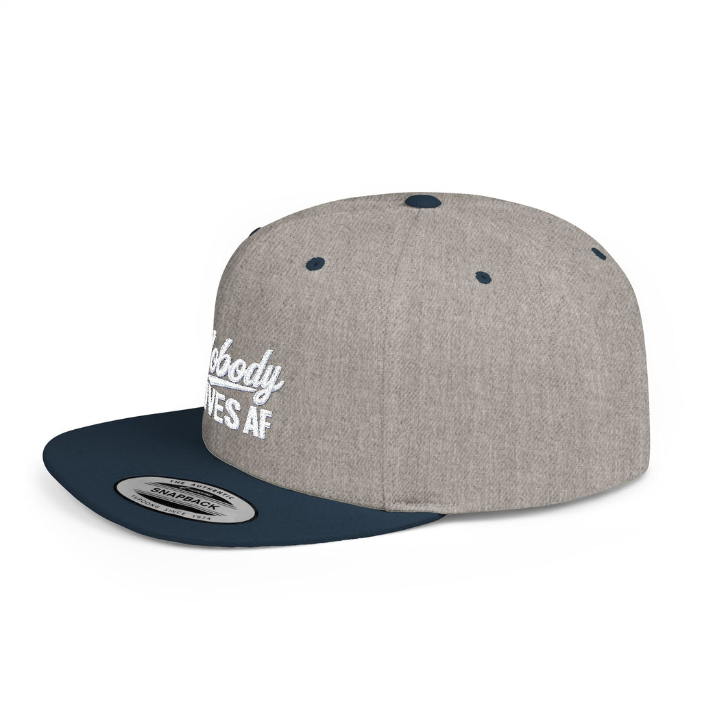 Flat Bill Snapback Hat — 'Nobody Gives AF' Embroidered Trucker Cap