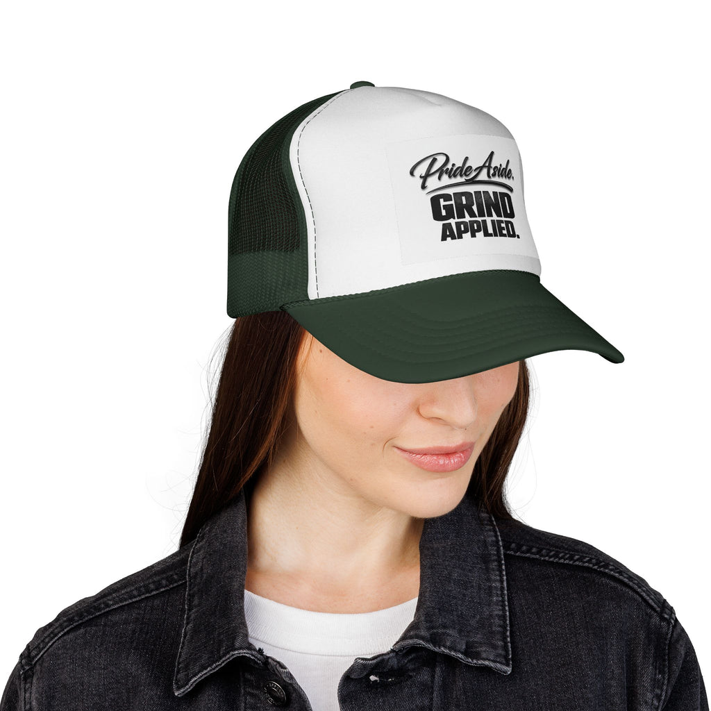 Grind Applied Trucker Cap — 'Pride Aside' Motivational Mesh-Back Hat