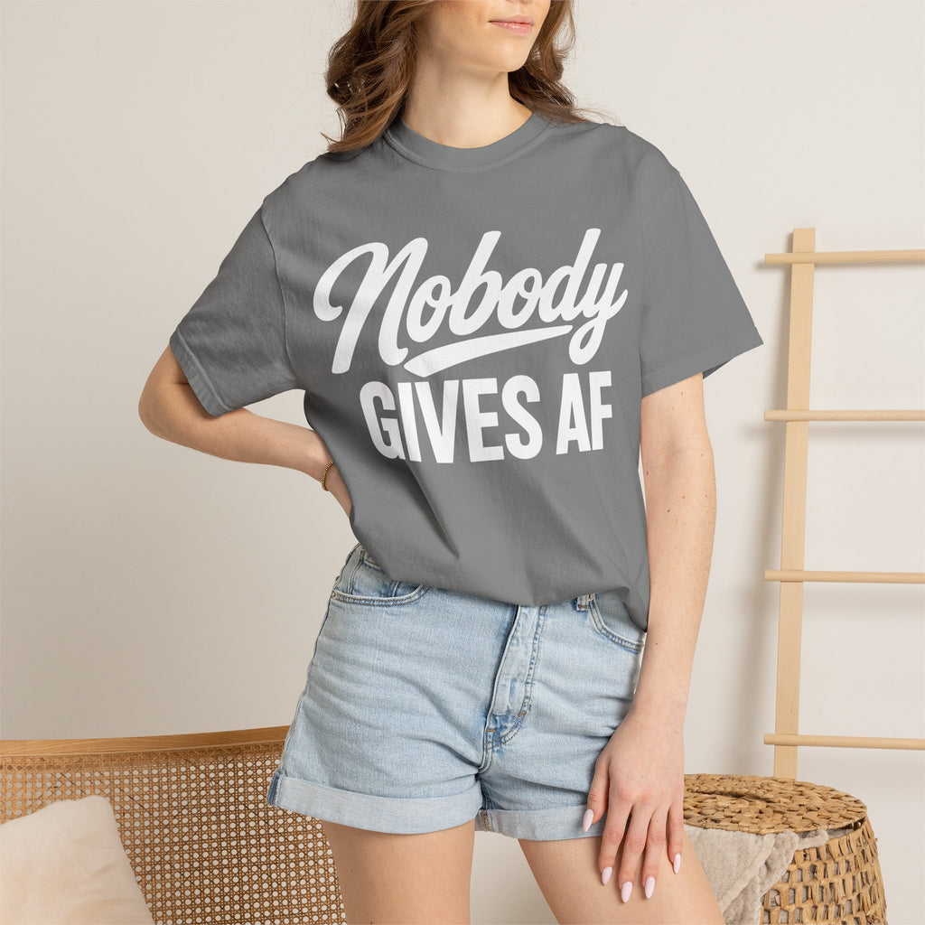 Nobody Gives AF T-Shirt — Funny Graphic Tee with CursiveScript