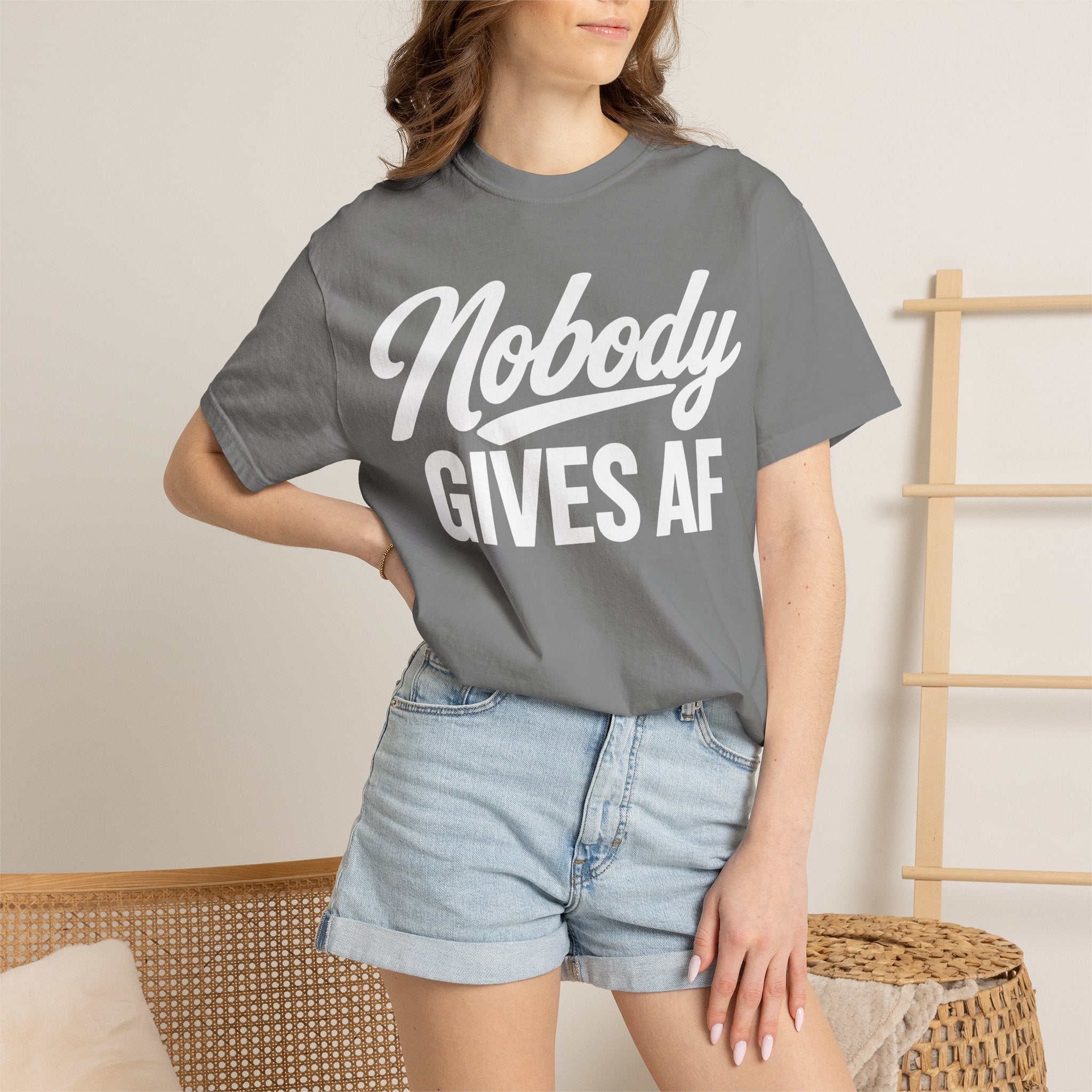Nobody Gives AF T-Shirt — Funny Graphic Tee with CursiveScript