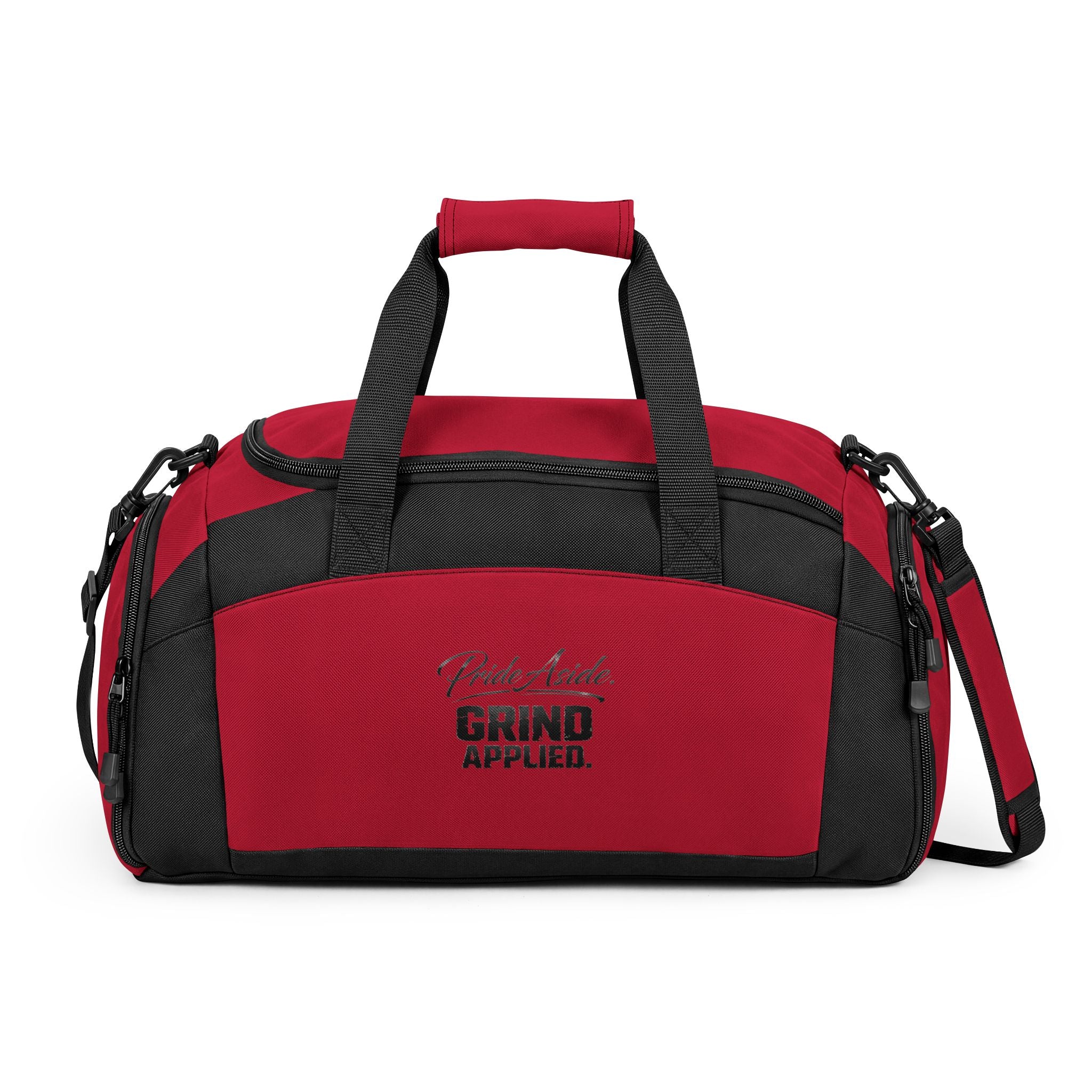 Pride aside. Grind applied. Embroidered 'Grind Applied' Sports Duffle — Yellow Gym Bag