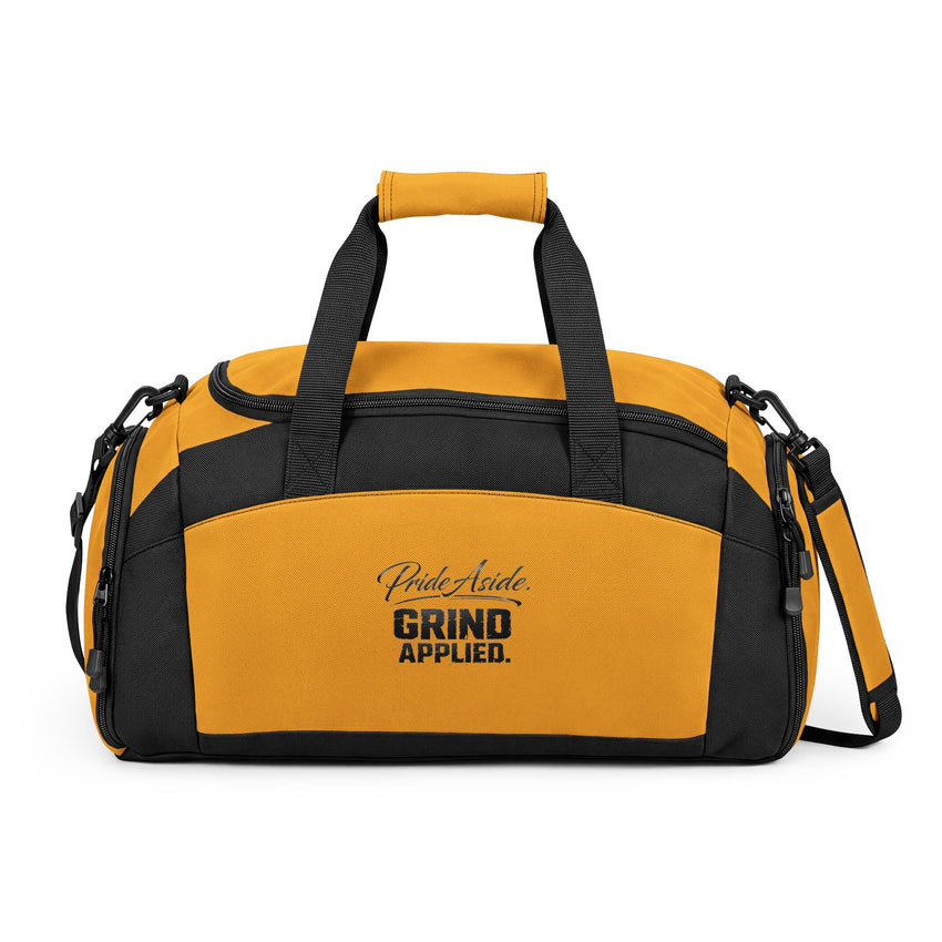 Pride aside. Grind applied. Embroidered 'Grind Applied' Sports Duffle — Yellow Gym Bag