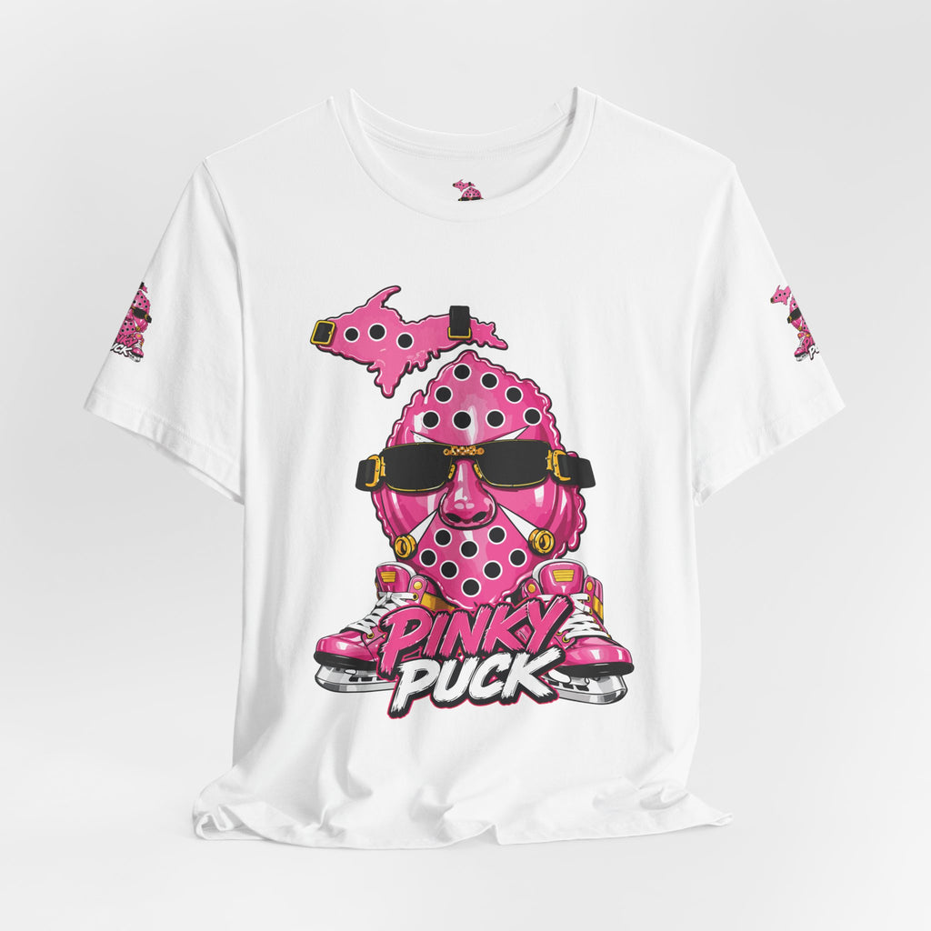 Pinky Puck Graphic Tee — Retro Hockey Mascot Shirt
