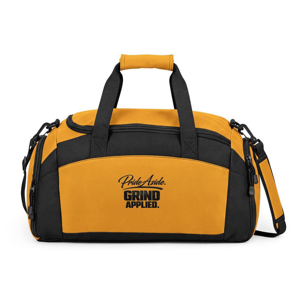 Embroidered 'Grind Applied' Sports Duffle — Yellow Gym Bag
