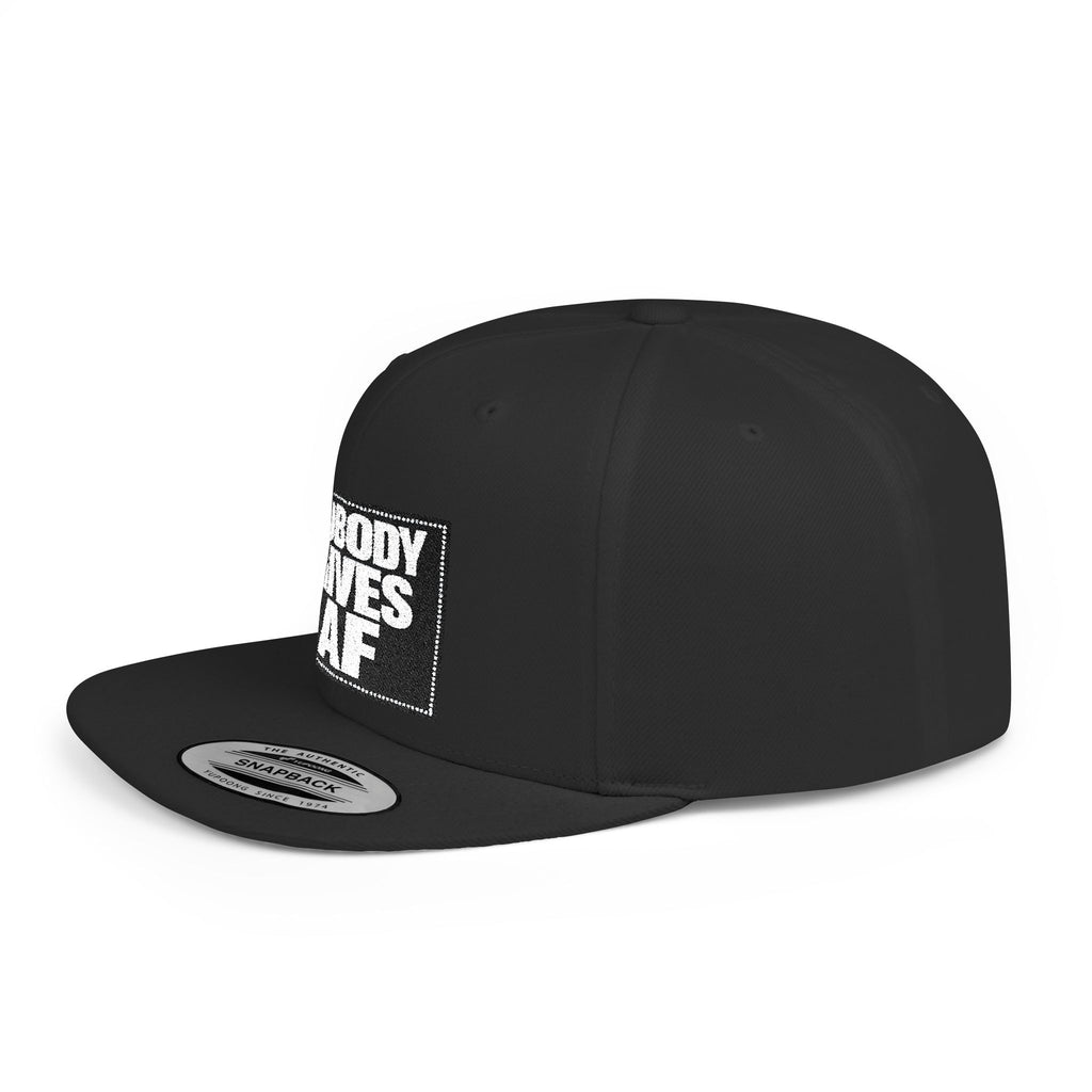 Flat Bill Snapback Hat — "Nobody Gives AF" Embroidered Patch, Bold Streetwear Cap