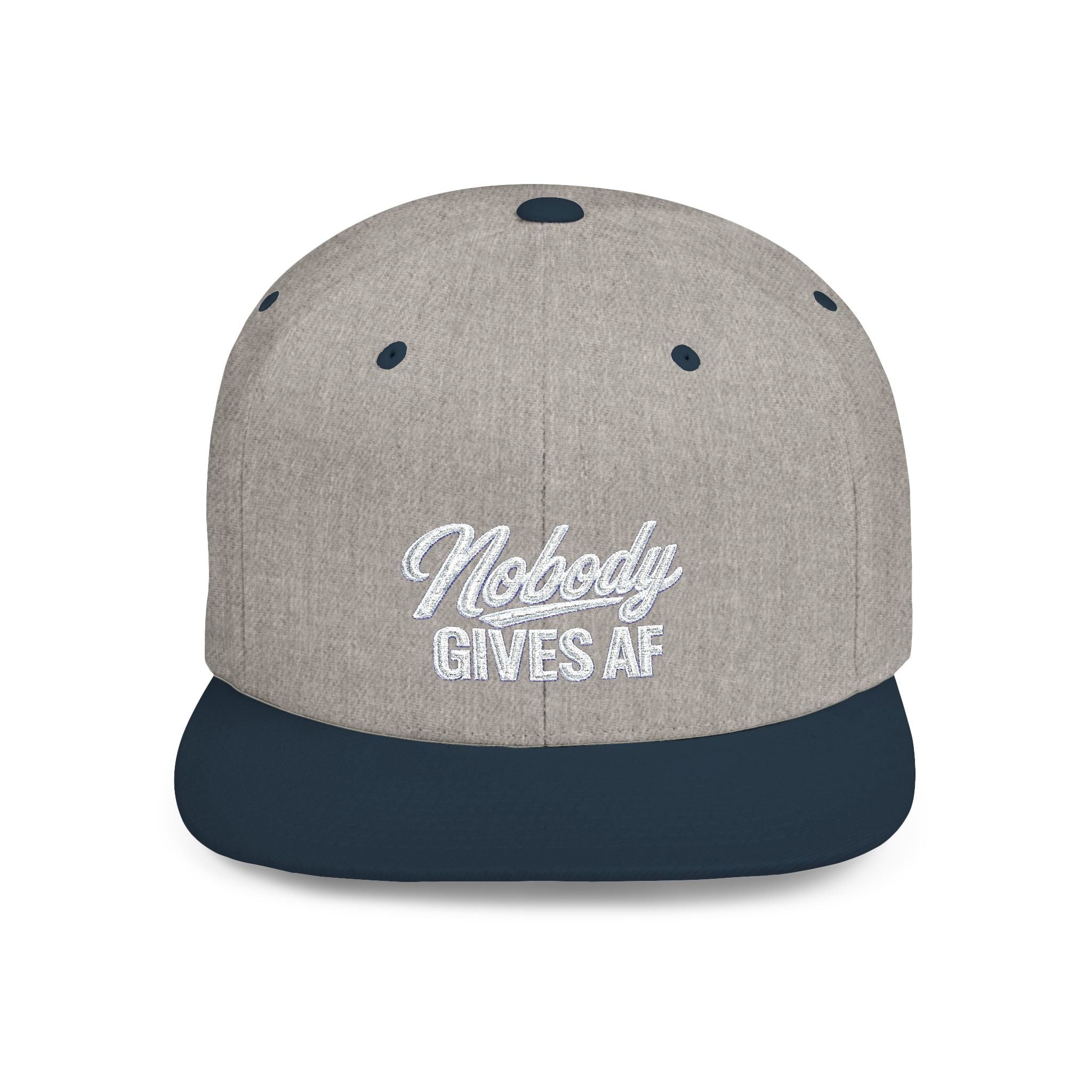 Flat Bill Snapback Hat — 'Nobody Gives AF' Embroidered Trucker Cap