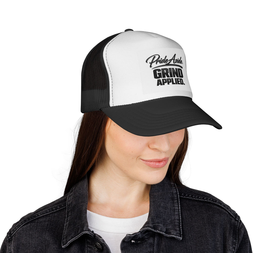 Grind Applied Trucker Cap — 'Pride Aside' Motivational Mesh-Back Hat