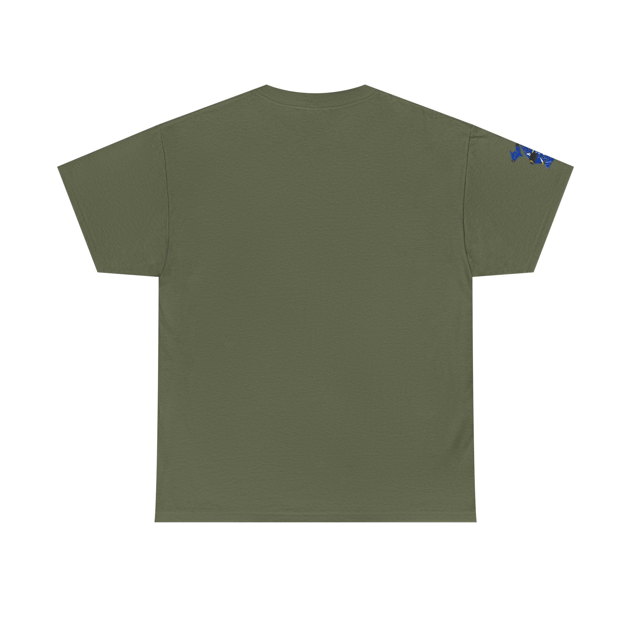 Michigan Crocs Map T-Shirt — Blue State Silhouette with Sunglasses & Croc Holes