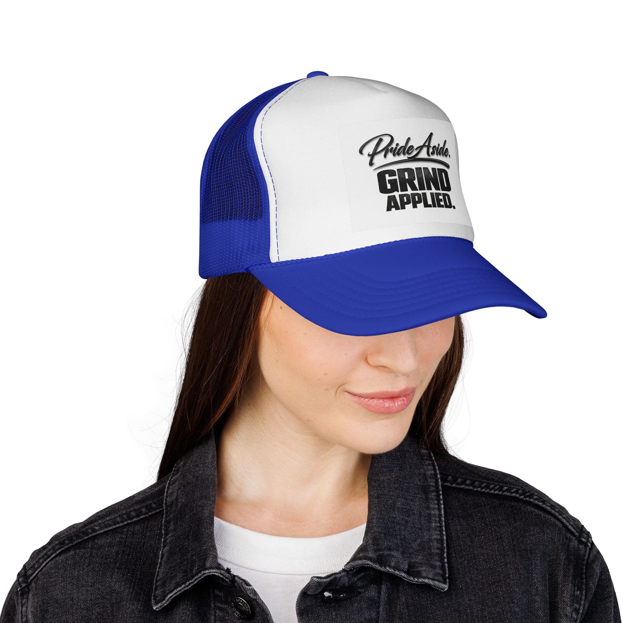 Grind Applied Trucker Cap — 'Pride Aside' Motivational Mesh-Back Hat