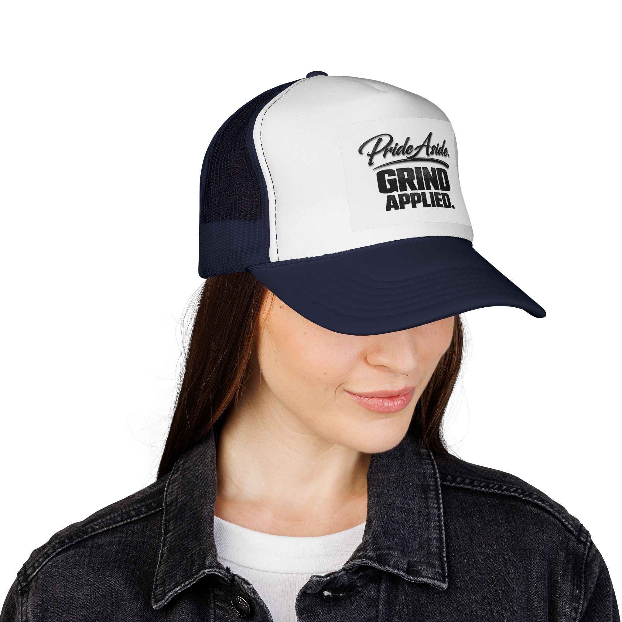 Grind Applied Trucker Cap — 'Pride Aside' Motivational Mesh-Back Hat