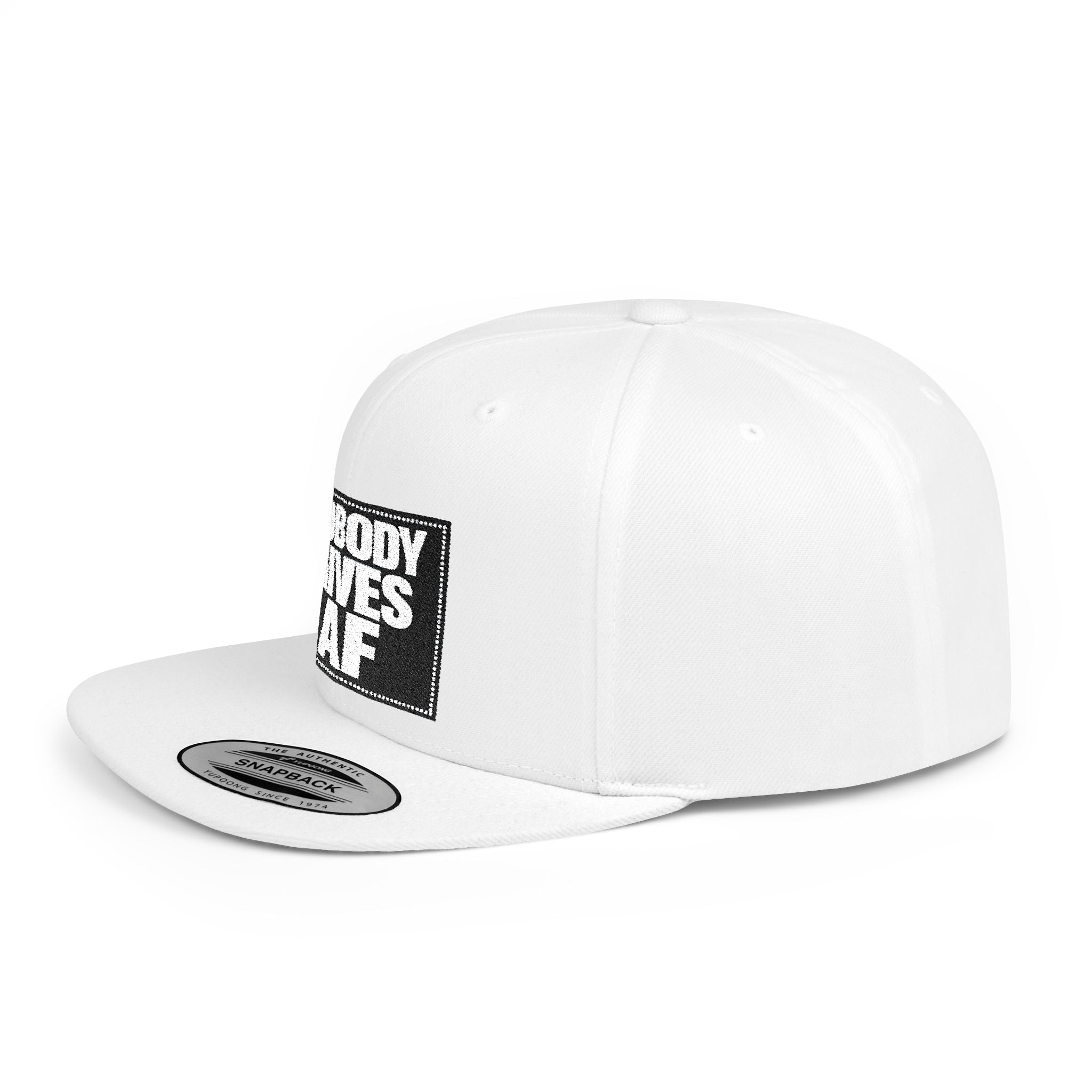 Flat Bill Snapback Hat — "Nobody Gives AF" Embroidered Patch, Bold Streetwear Cap