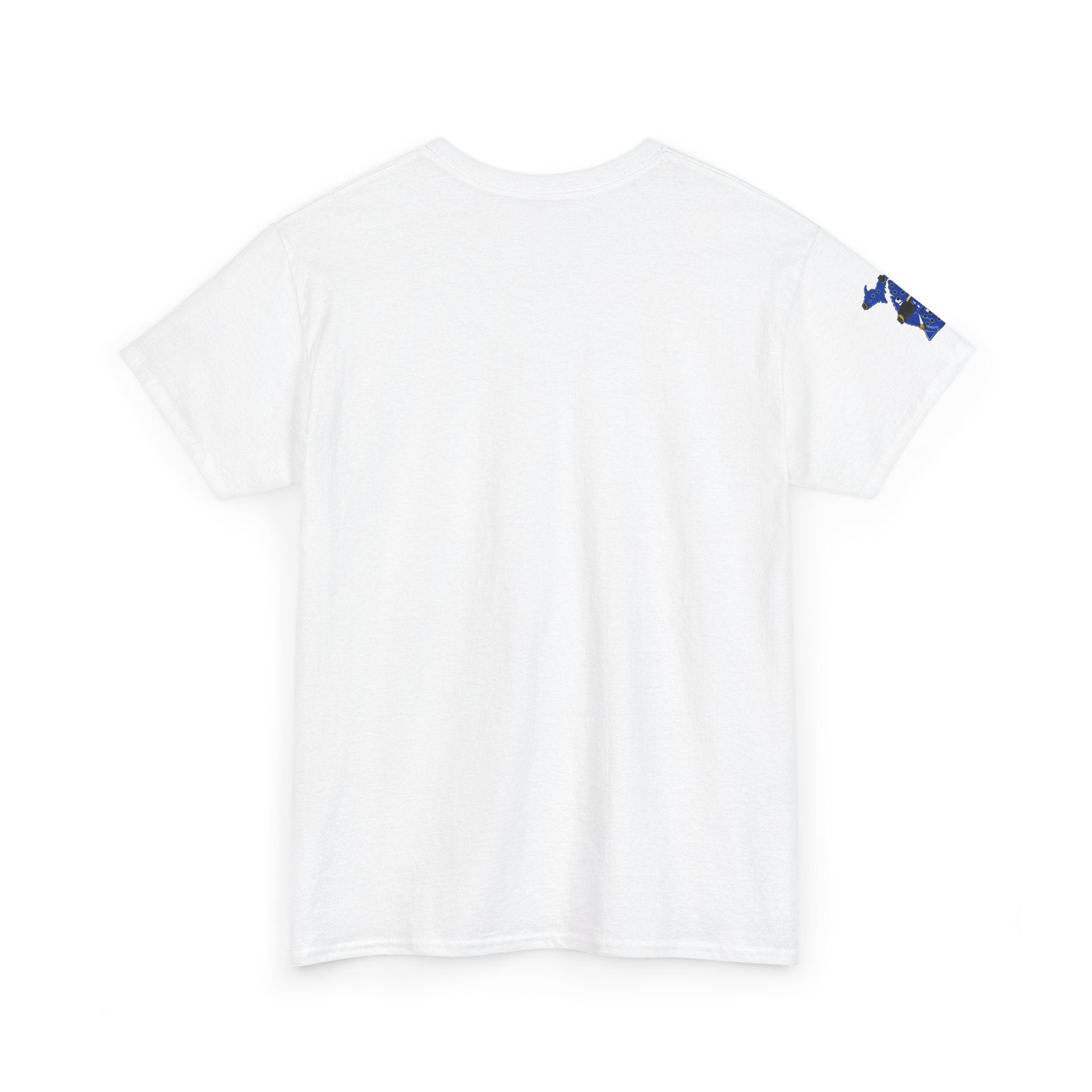 Michigan Crocs Map T-Shirt — Blue State Silhouette with Sunglasses & Croc Holes