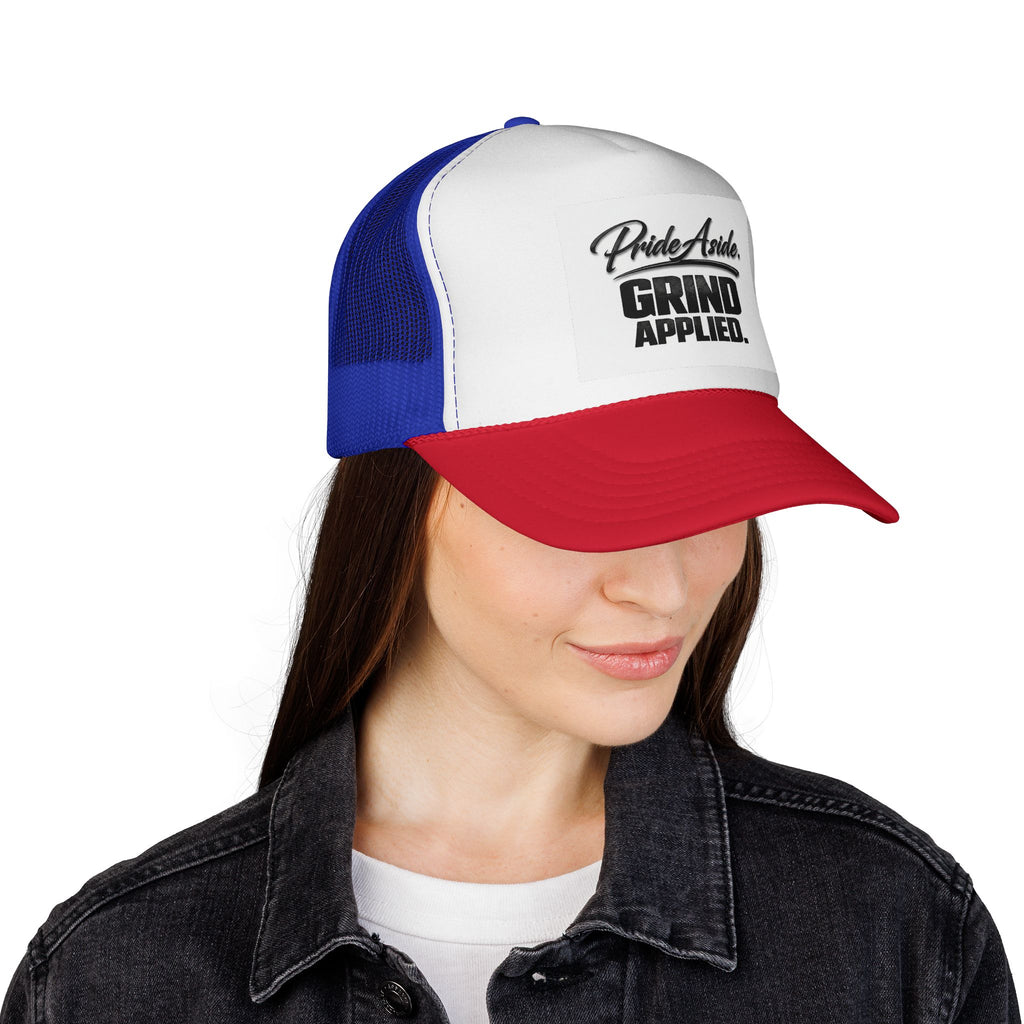 Grind Applied Trucker Cap — 'Pride Aside' Motivational Mesh-Back Hat