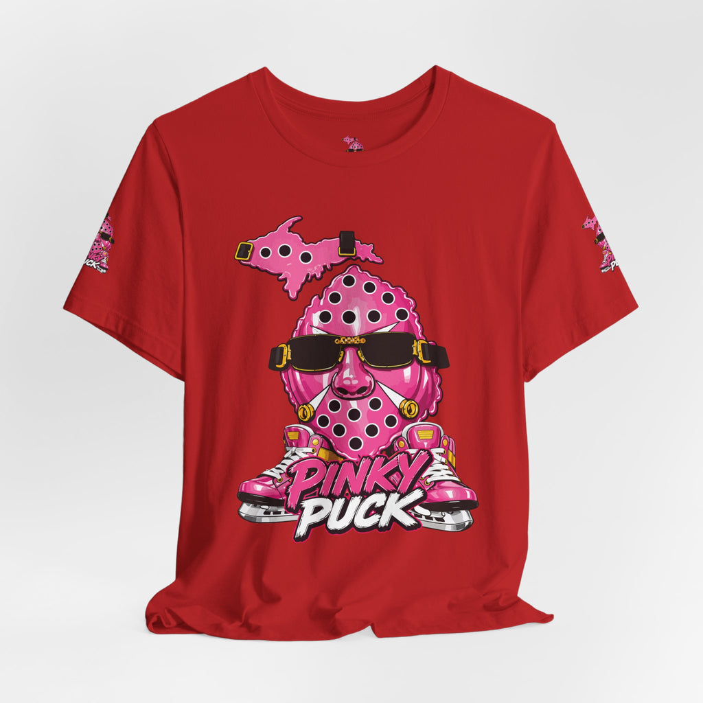 Pinky Puck Graphic Tee — Retro Hockey Mascot Shirt