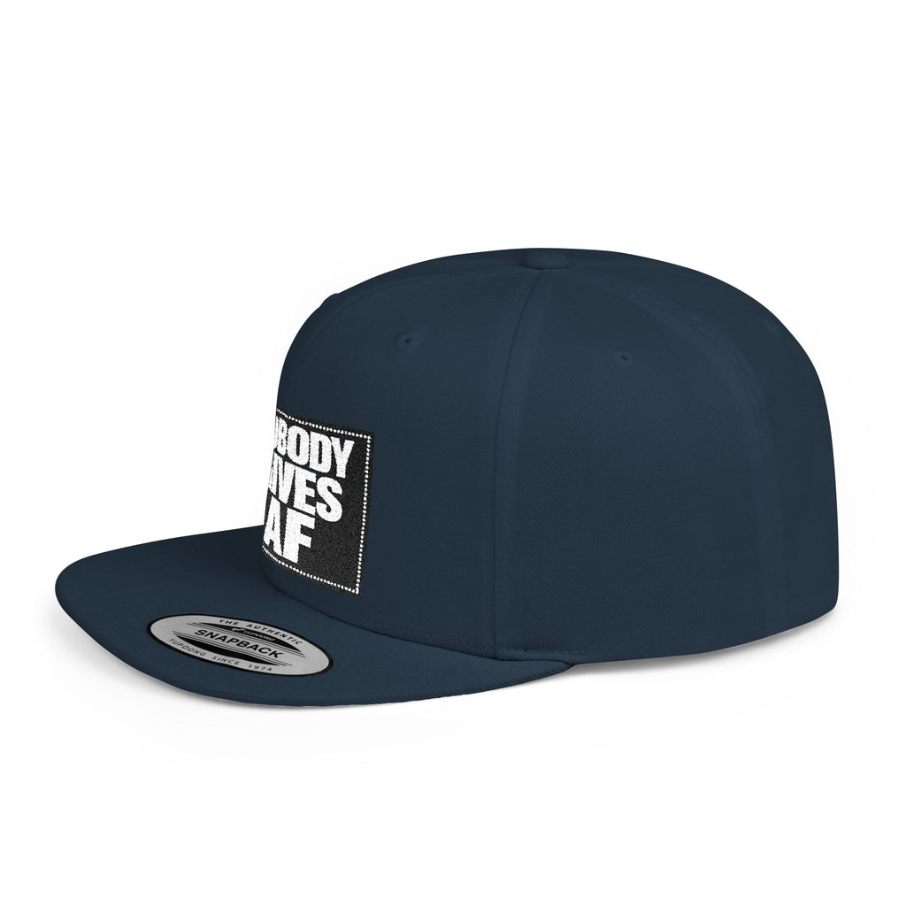 Flat Bill Snapback Hat — "Nobody Gives AF" Embroidered Patch, Bold Streetwear Cap