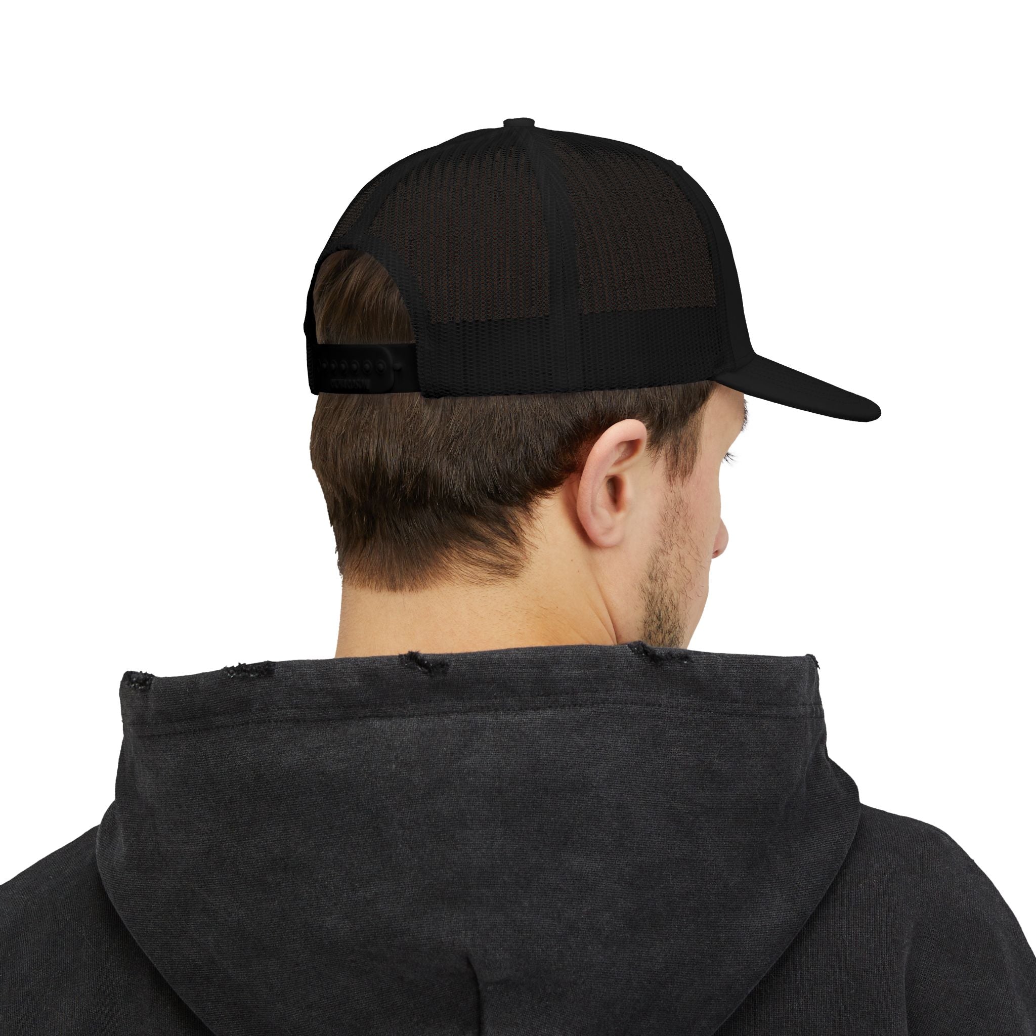 EMBOGA Embroidered Triple Bar Snapback Trucker Cap — Gold Stacked Symbol