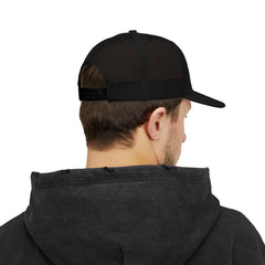 EMBOGA Embroidered Triple Bar Snapback Trucker Cap — Gold Stacked Symbol